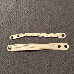 Beige Faux Leather Snap Bracelet Set - Braided and Fringe Styles